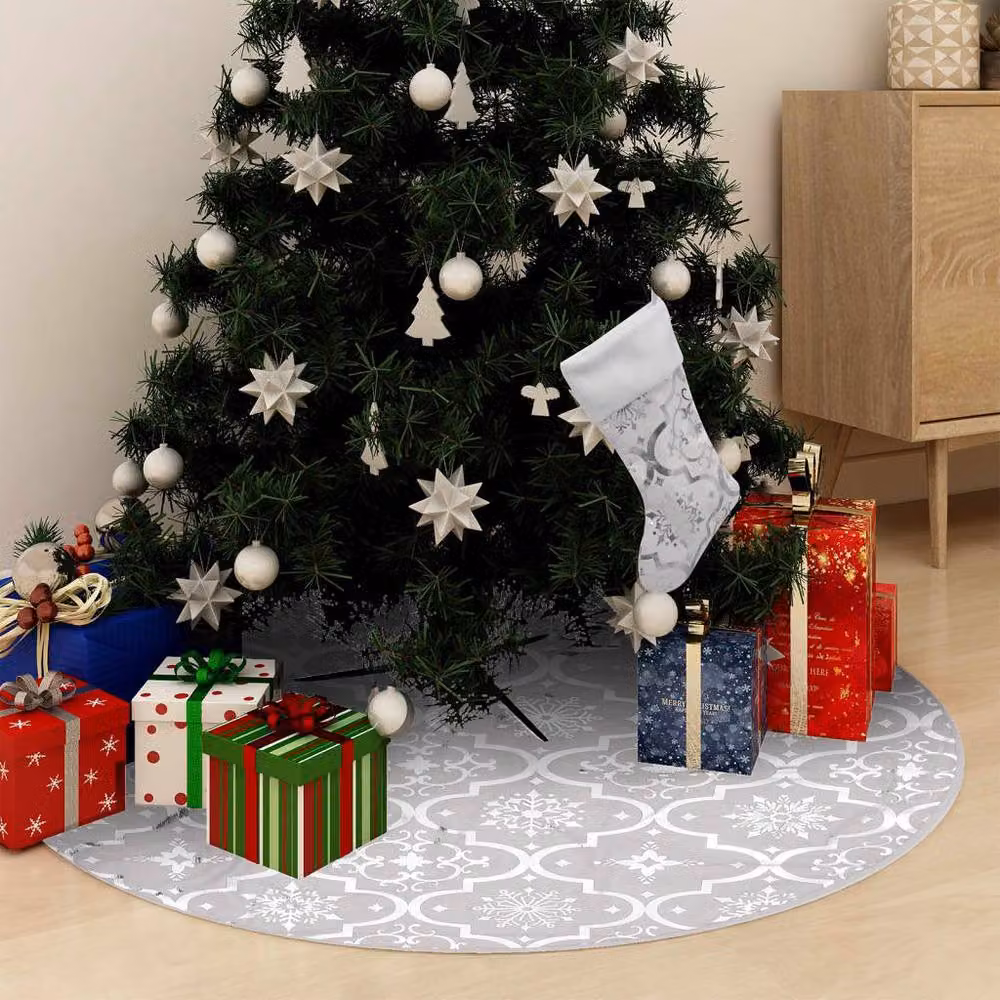 Berkfield Home Luxury White Christmas Tree Skirt with Sock, Diameter: 90 cm – 2