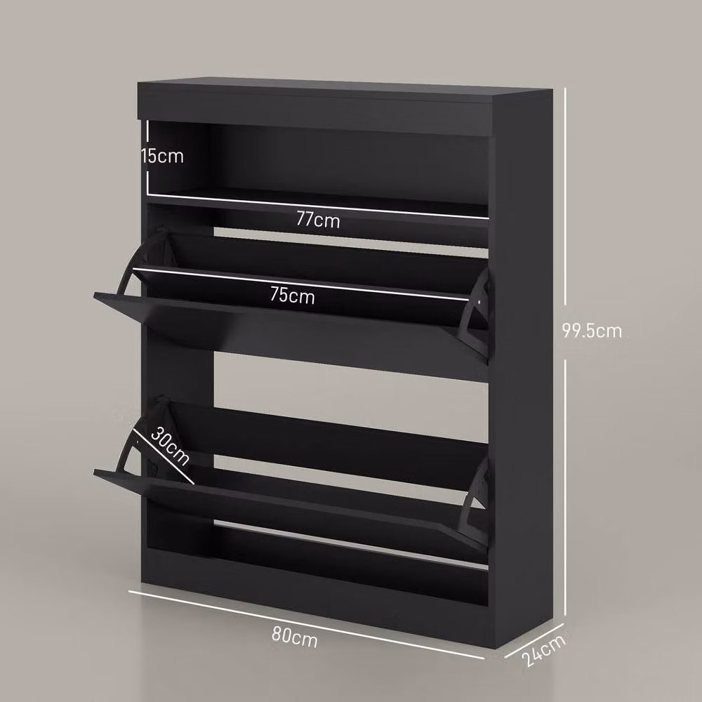 STILVORA Modern Black Shoe Cabinet with 2 Tilting Compartments and Internal Shelves – 4