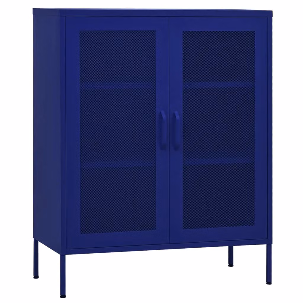 Berkfield Home Navy Blue Steel Storage Cabinet with Glass Doors, W/D/H: 80 x 35 x 101.5 cm – 2