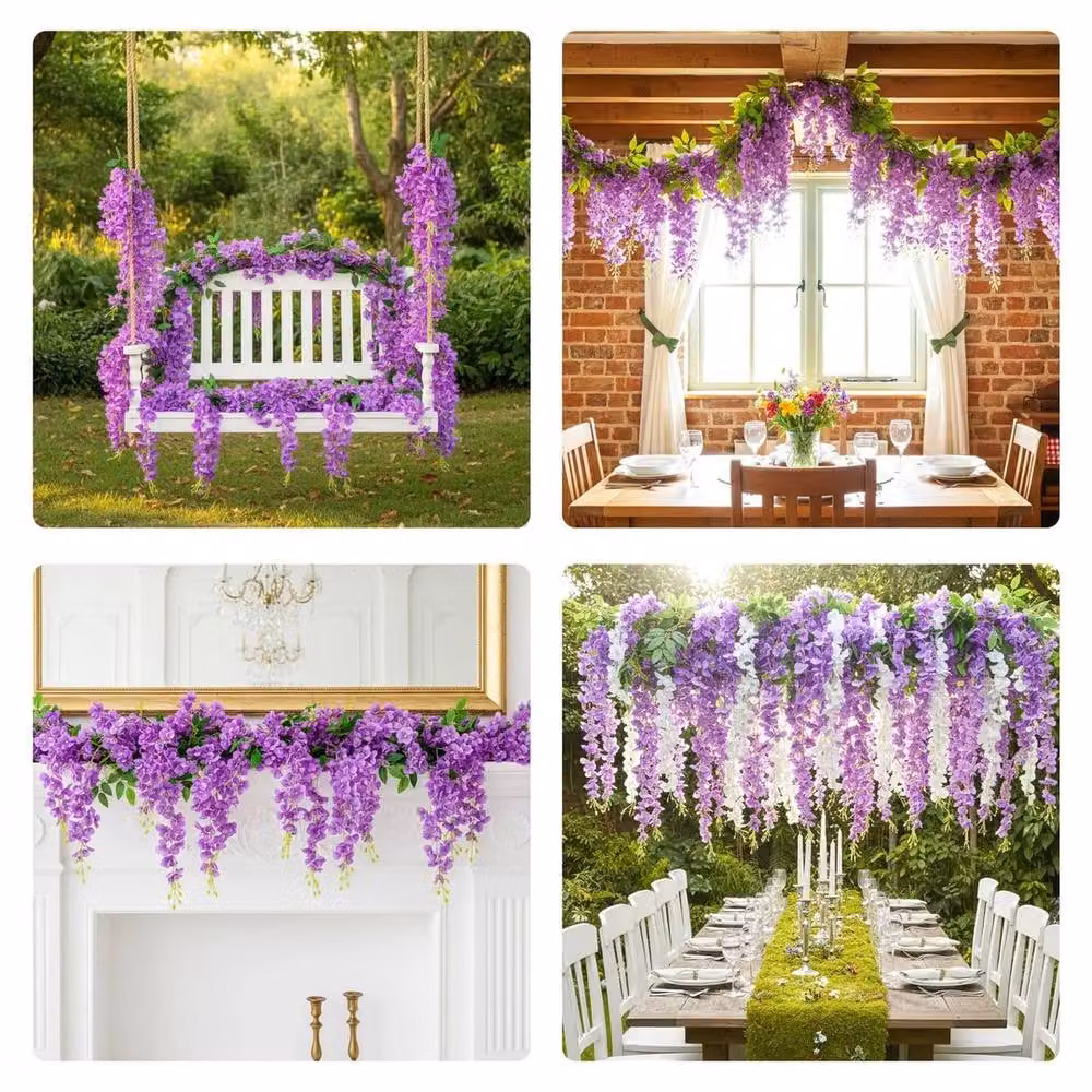 NESTLUNE Purple 4-piece Set of Artificial Hanging Floral Arrangements, W: 100 cm, D: 60 cm – 2