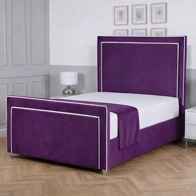 Living Comfort Bedz Verona Upholstered Velvet Gas Lift Storage Bed Frame in Purple, W/D/H: 90 x 200 cm – 1
