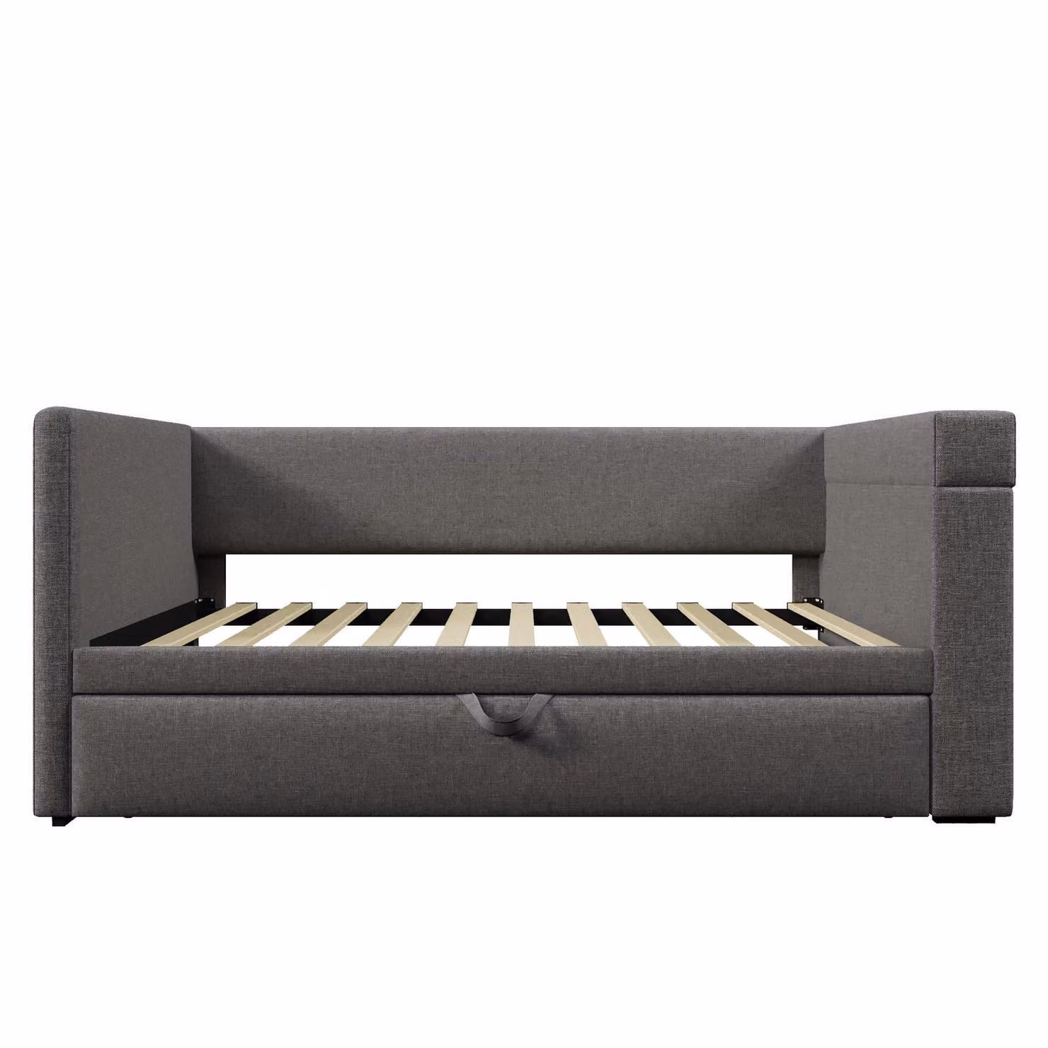 Aosom UK Grey Upholstered Daybed with Pull-out Trundle, Built-in Cup Holders, USB Charging Port and Side Storage, L: 207 cm, W: 98 cm, H: 74 cm – 2