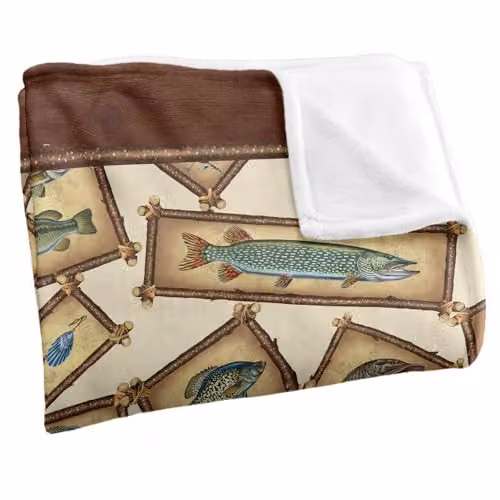 JQ Licensing Lodge Fishing Silky Touch Super Soft White Fleece Throw Blanket W: 152 cm, D: 127 cm – 2