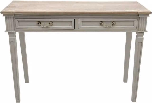 Minster 2 Drawer Wood Hall Table in Light Grey and Brown, W90 x D40 x H78 cm – 1