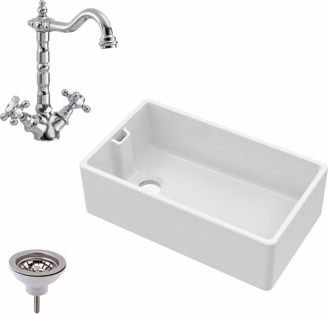 Balterley Belfast Ceramic Fireclay Kitchen Sink in White, W/D/H: 79.5 x 46 x 24.5 cm – 1