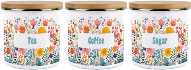 Purely Home Bright Floral Pink Kitchen Canister Set of 3 for Tea, Coffee and Sugar