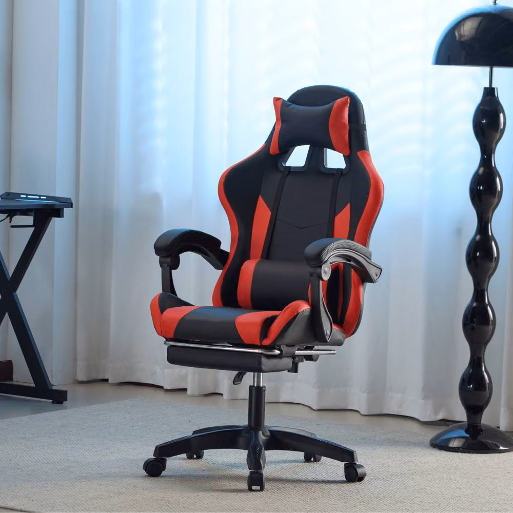 Home Source Racing Style Gaming Chair in Black and Red with Adjustable Backrest, Footrest and Headrest, H 120 x W 60 x D 43 cm – 3