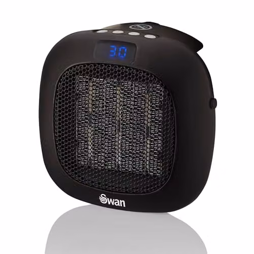 Swan 700W Plug-In Fan Heater with Timer and Overheat Protection, Black