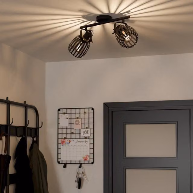 Eglo Girona Modern 2-Light Metal Ceiling Spotlight in Black and Gold/Brass