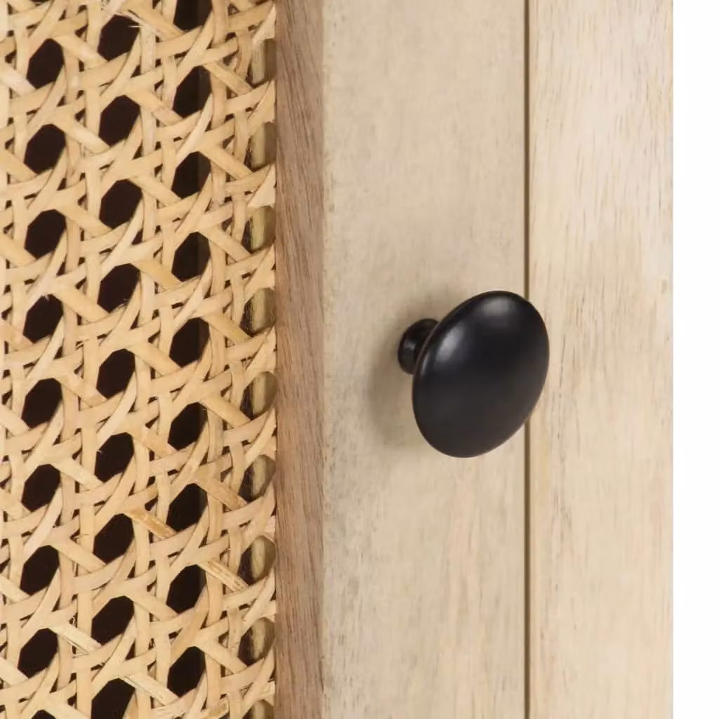 Berkfield Home Bedside Cabinet in Brown Solid Mango Wood and Natural Cane, W/D/H: 40 x 30 x 50 cm – 2