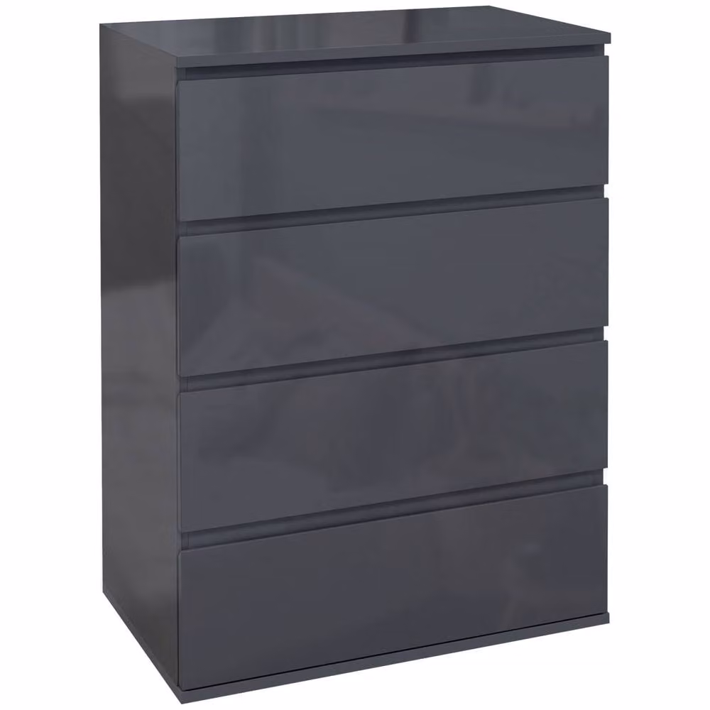 Wyld Haus Valo Leha Grey High Gloss 4 Drawer Chest with Soft Close Drawers W/D/H: 80 x 33 x 55 cm – 2