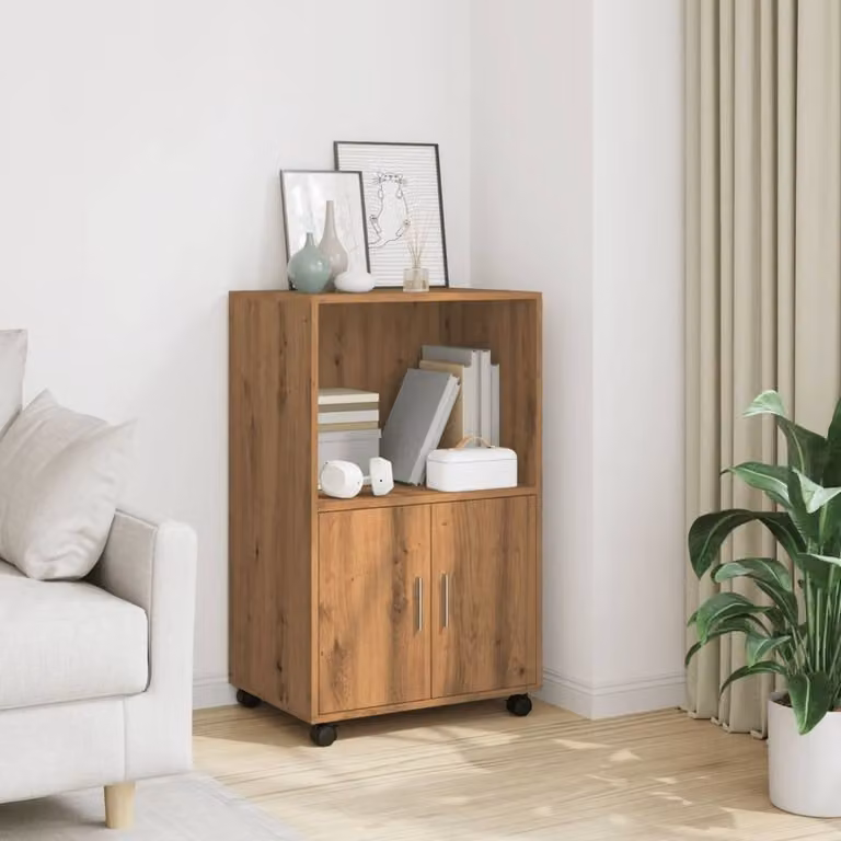 Berkfield Home Artisan Oak Rolling Cabinet in Brown, W/D/H: 55 x 40 x 91 cm
