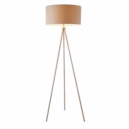 Endon Tri Grey One Light Floor Lamp in Matt Nickel with Grey Linen Mix Shade, Height: 152.5 cm