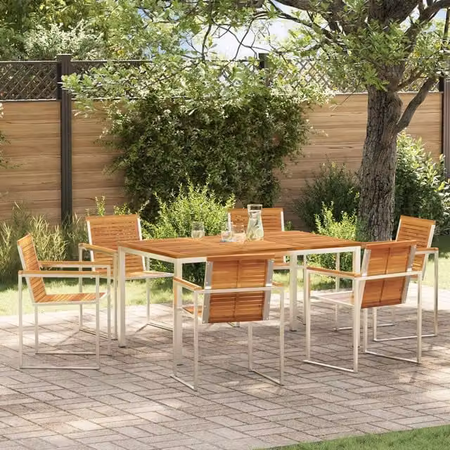 Berkfield Home 7 Piece Garden Dining Set in Brown Solid Acacia Wood and Steel