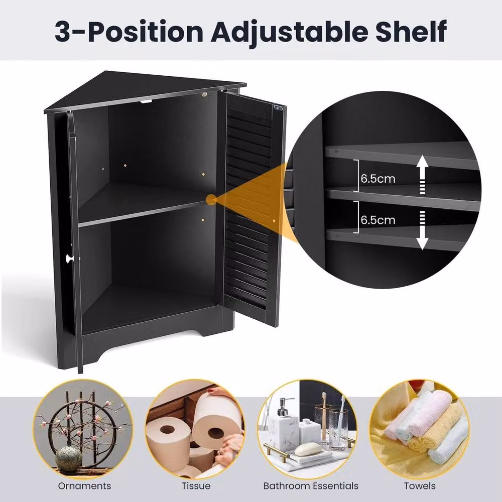 VOGREX Black Matt Corner Storage Cabinet with Double Roll Shutter Doors – 3