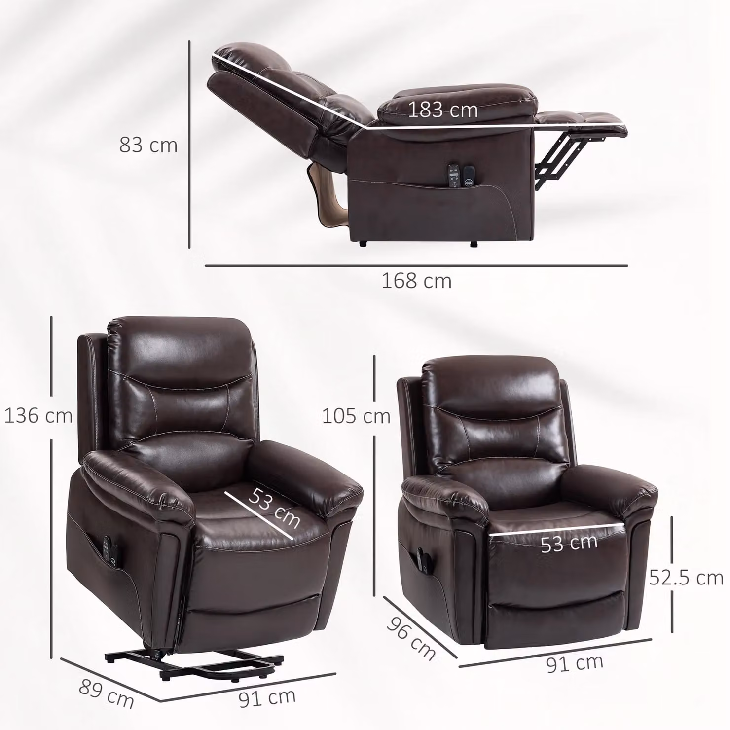 HOMCOM Power Lift Recliner Chair with Massage and Heat in Brown Synthetic Leather – 3