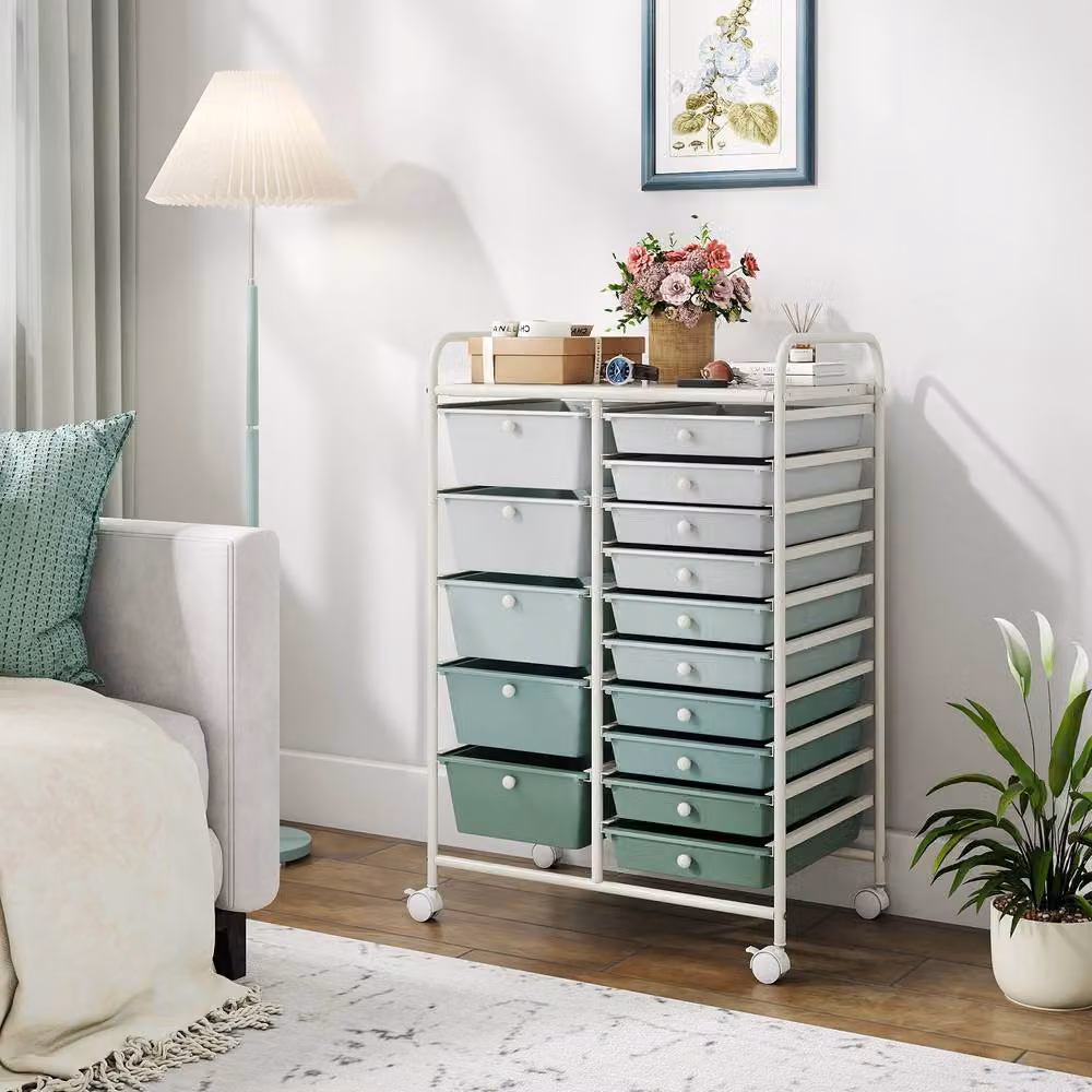 Costway 15-Drawer Multipurpose Rolling Utility Storage Cart with Castors and Locks in Multicolour – 2