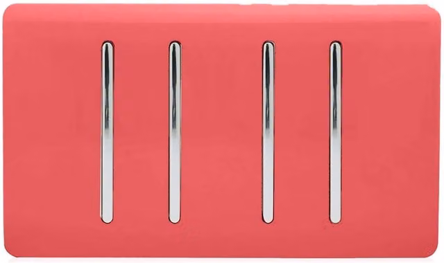 Trendi 4 Gang Light Switch (2x 2 Way & 2x Intermediate) 10 Amp in Red and Chrome