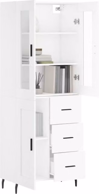 Berkfield Home White Modern Highboard with Hinged Doors and Internal Shelves, W/D/H: 69.5 x 34 x 180 cm