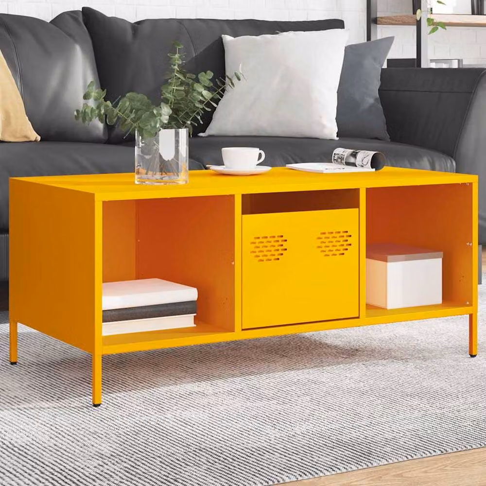 Berkfield Home Industrial Rectangular Coffee Table in Mustard Yellow, W/D/H: 101.5 x 50 x 43.5 cm – 2