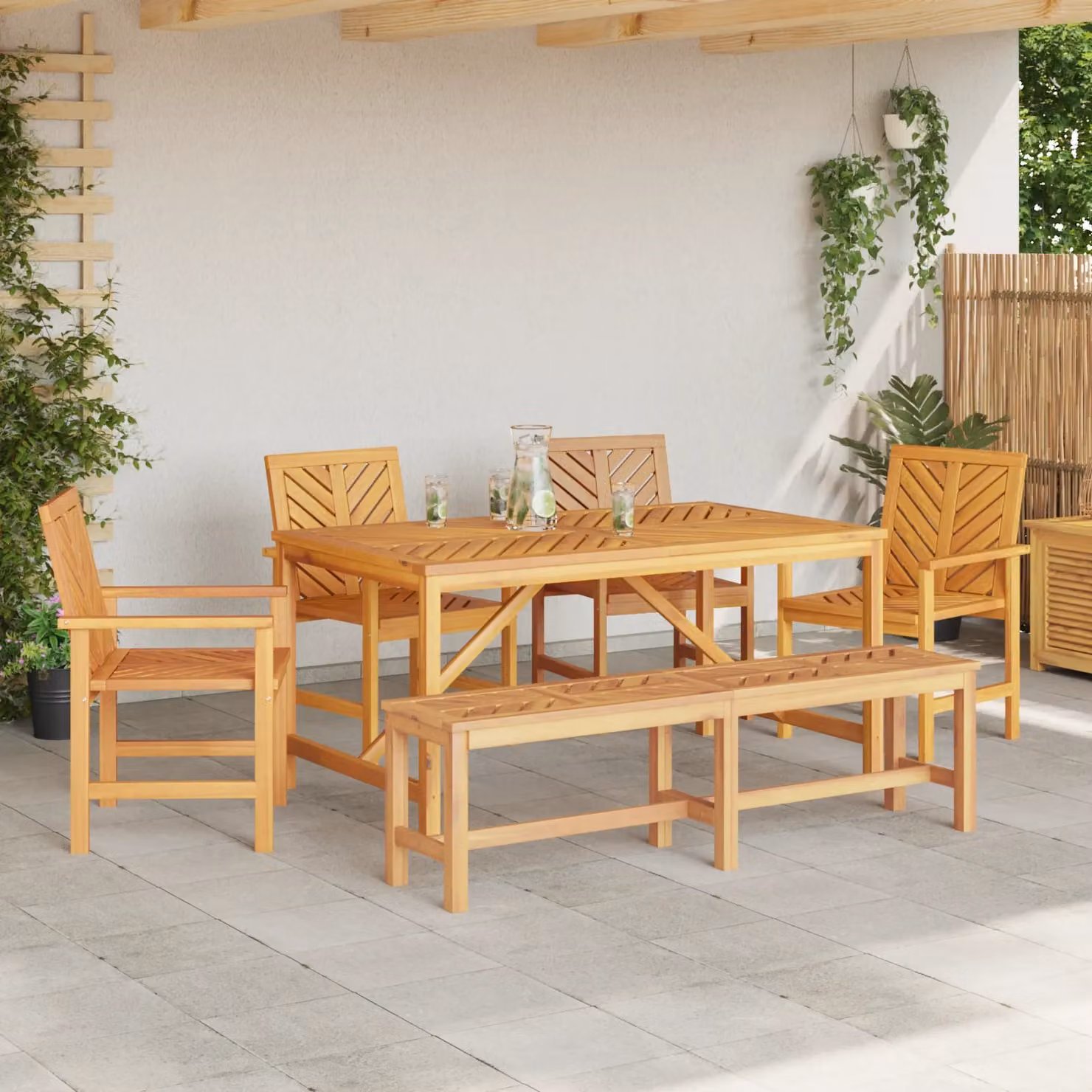 Berkfield Home 5 Piece Modern Garden Dining Set in Brown Lacquered Acacia Wood – 3