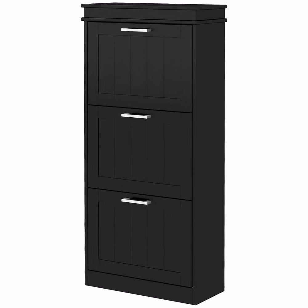 STILVORA Modern Black Matt Shoe Cabinet with 3 Tilting Doors and Internal Shelves, W/D/H: 117.5 x 54.0 x 3.0 cm – 4