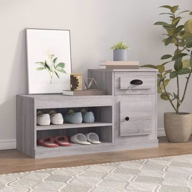 Berkfield Home Grey Sonoma Shoe Cabinet with Hinged Doors and Internal Shelves, W/D/H: 100 x 42 x 60 cm