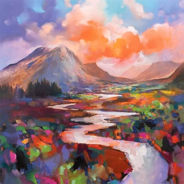 Scott Naismith Etive Flow Multicolour Abstract Landscape Framed Canvas Print – 1