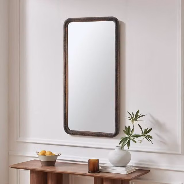 FurnitureboxUK Rowena Mid-Century Walnut Wood Rectangular Wall Mirror in Brown, W: 80 cm, H: 40 cm