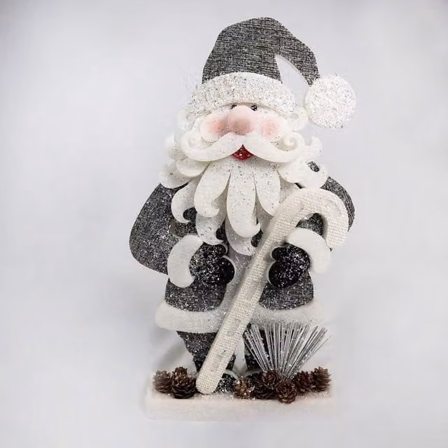 Shatchi Silver and Grey Glitter Foam Santa Christmas Tabletop Figure, Height: 42 cm