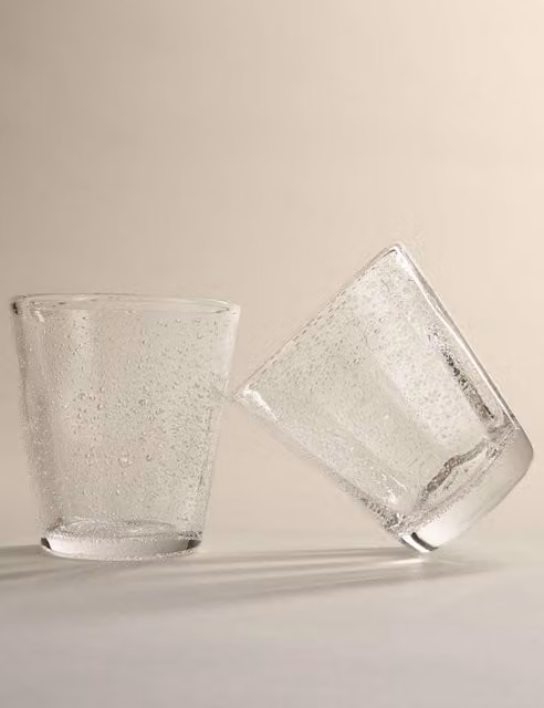 M&S Set of 2 Transparent Glass Bubble Tumblers