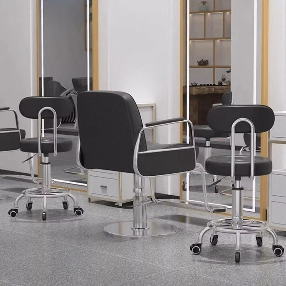 VOGREX Swivel Adjustable Round Bar Stool in Black Synthetic Leather and Metal – 5