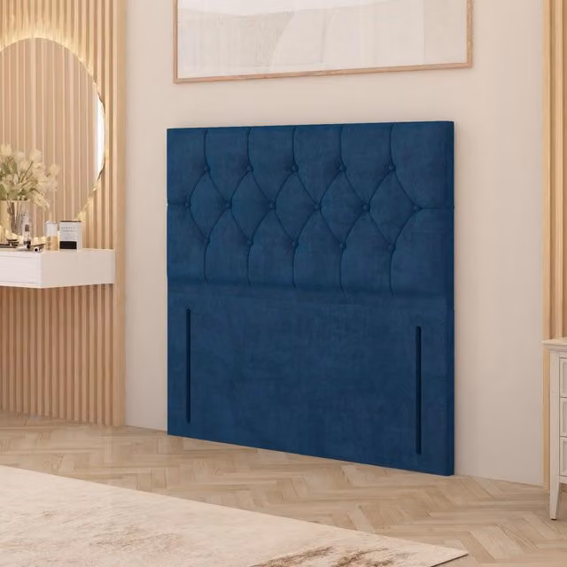 Somnior Beds Ltd Chesterfield Single Floor Standing Upholstered Headboard in Blue Plush Velvet