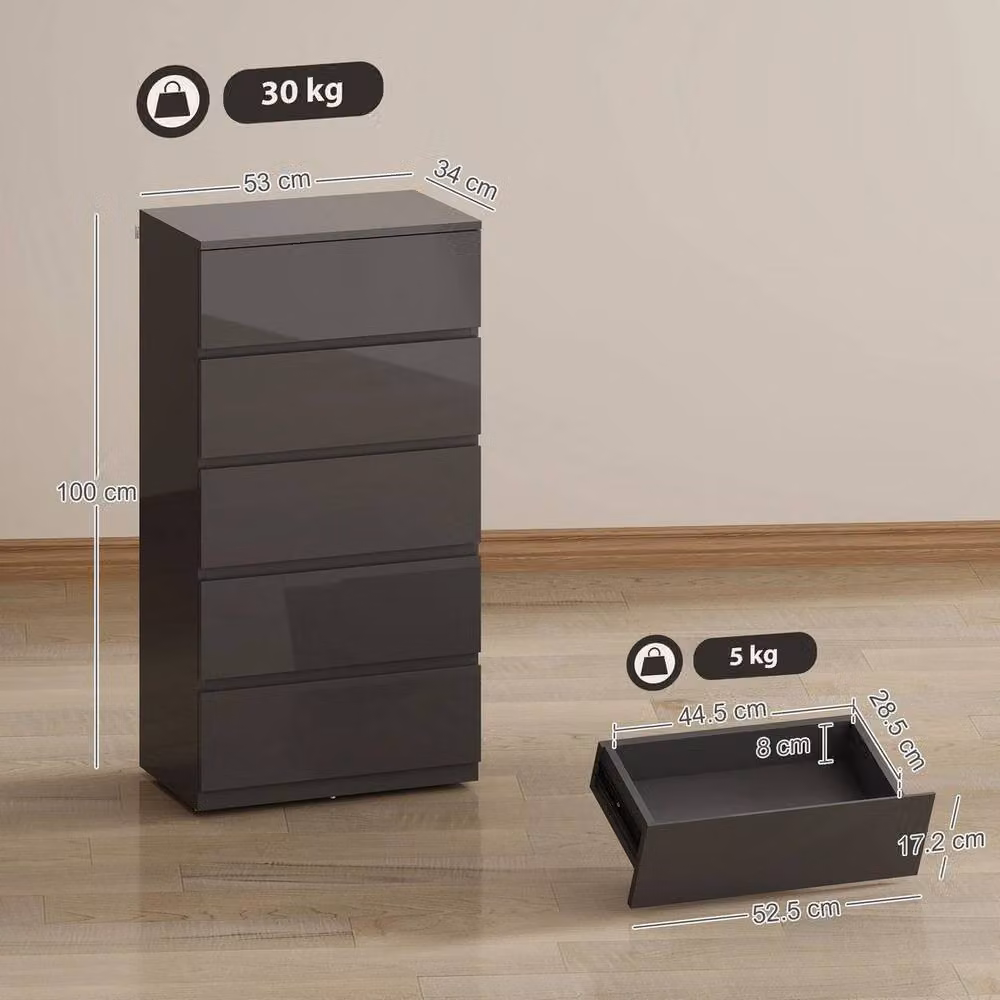 NESTLUNE Grey 5 Drawer Bedroom Chest of Drawers with Soft Close Drawers – 2