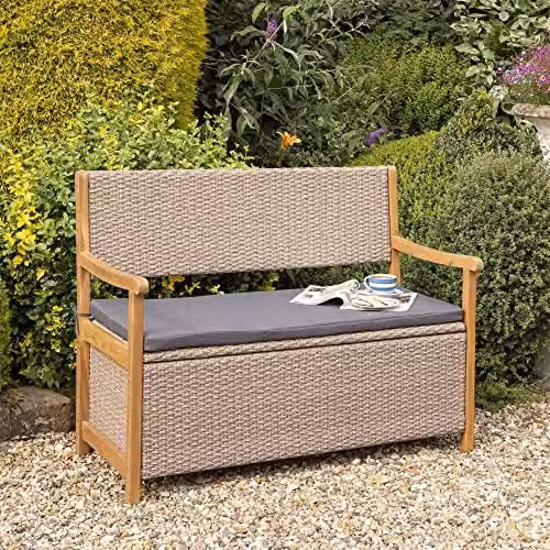 Rowlinsons Alderley Rattan Storage Bench in Natural Brown, W: 120 cm, D: 60 cm, H: 90 cm