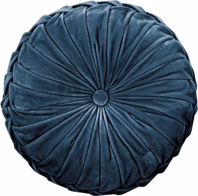 Laura Ashley Rosanna Round Velvet Filled Cushion in Dark Seaspray Blue, Diameter: 35 cm, Depth: 14 cm