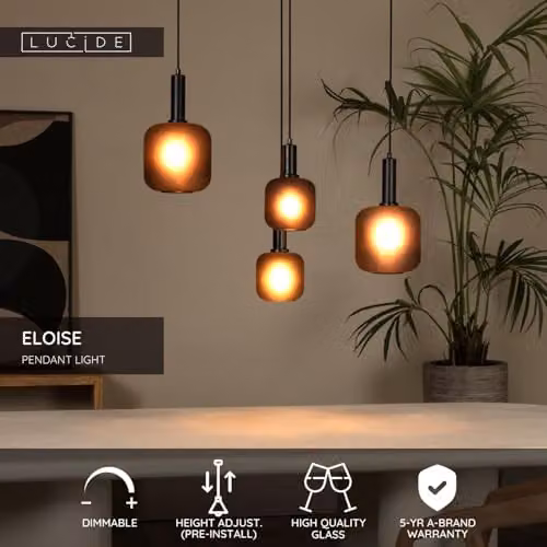 Lucide Eloise Dimmable Adjustable Modern Pendant Light in Black with Transparent Glass – 2