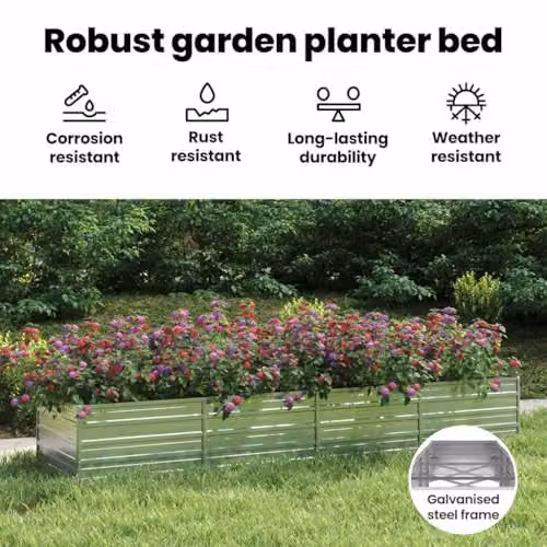 vidaXL Galvanised Steel Garden Raised Bed, Silver, W: 320 cm, D: 80 cm, H: 45 cm – 3