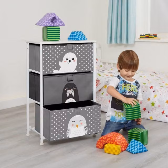 Liberty House Toys Kids 3 Drawer Storage Unit in Grey and White
