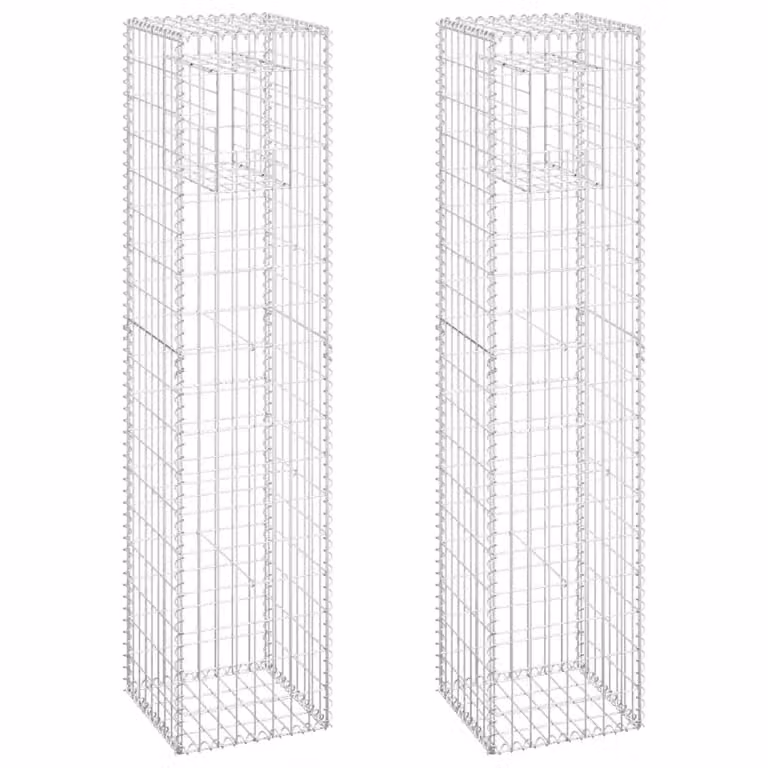 Berkfield Home Silver Iron Gabion Basket Posts, 2 Pack, W/D/H: 40 x 40 x 180 cm
