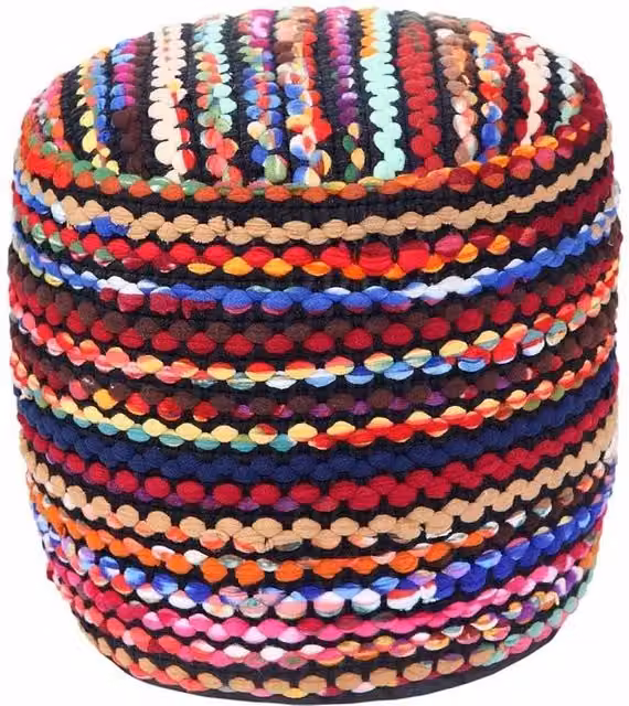 Homescapes Folk Woven Round Bean Filled Pouffe in Multicolour – 1