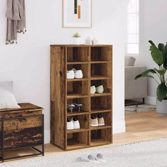 Berkfield Home Rustic Brown Engineered Wood Shoe Rack, H 100.5 x W 54 x D 34 cm