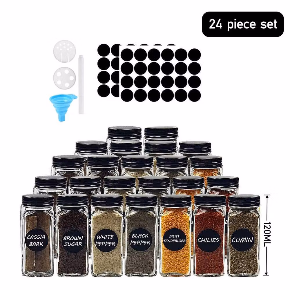 Spetlek 24 Black Spice Jars with Transparent Glass and Lids, W/D/H: 100 x 15 x 15 cm – 3