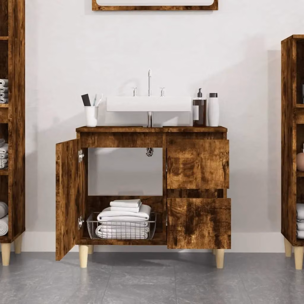 Berkfield Home Smoked Oak Bathroom Cabinet in Brown, W/D/H: 65 x 33 x 60 cm – 2