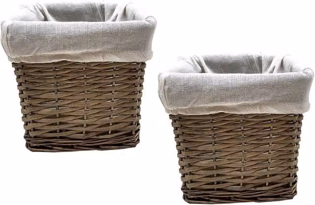 Topfurnishing Brown Open Weave Rattan Storage Basket with Lining, Width: 20 cm, Pack of 2