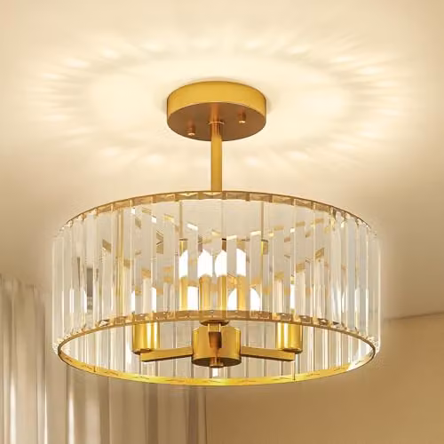 HOMCOM Modern Crystal Semi Flush Mount Ceiling Light in Gold and Transparent