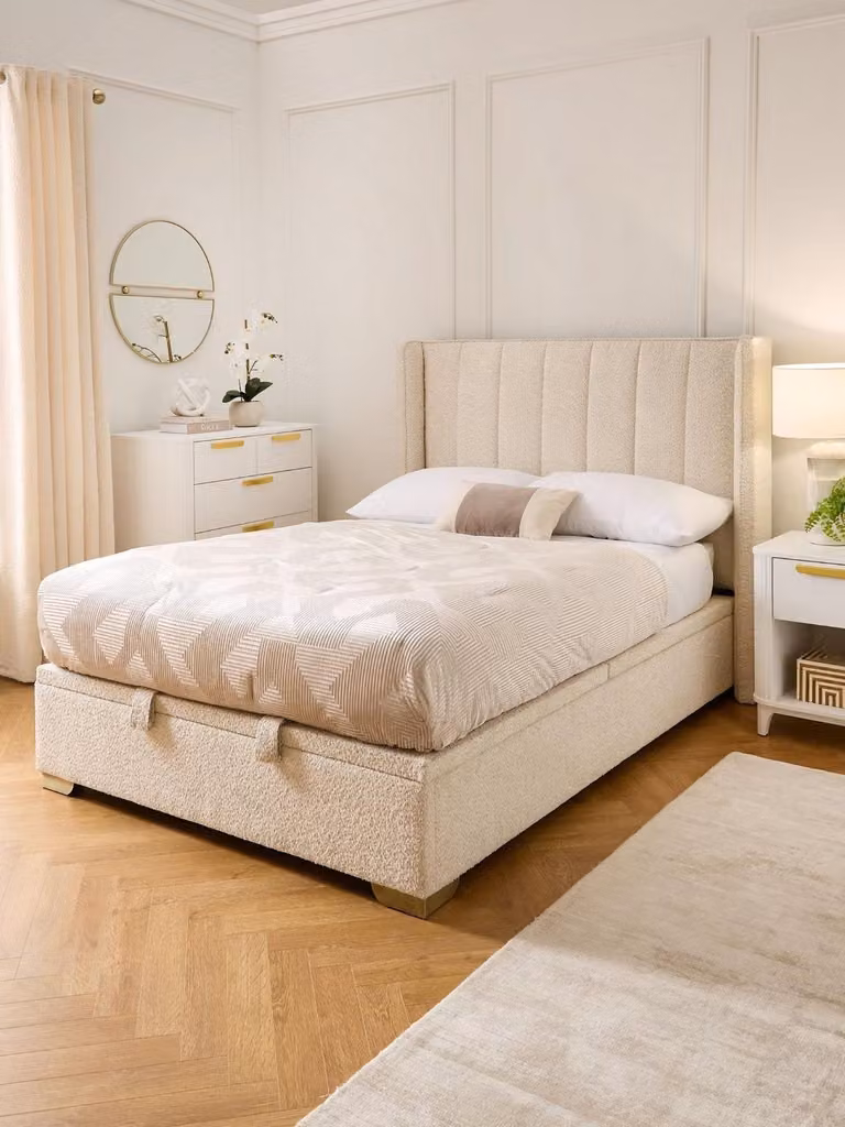 Very Home Dakota Boucle Lift Up Ottoman Bed in Beige, W/D/H: 180 x 200 x 128.5 cm