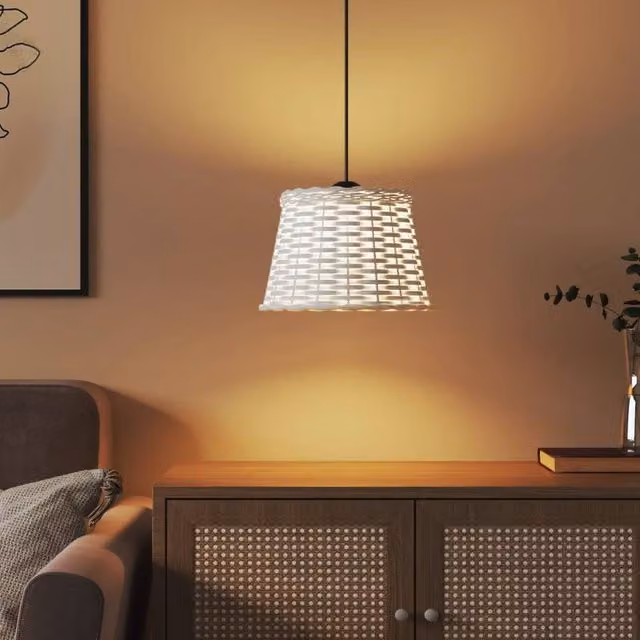 Berkfield Home Charming Round Wicker Ceiling Lamp Shade in White, W: 25 cm, H: 17 cm