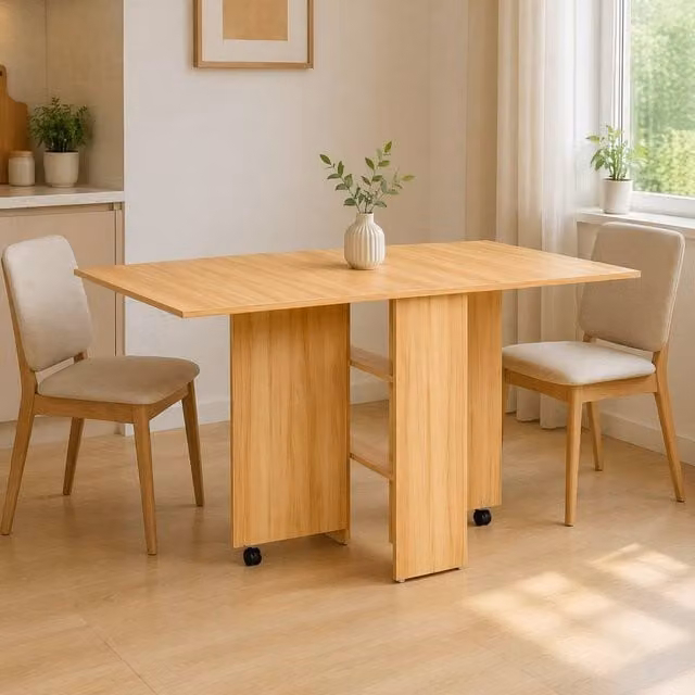 STILVORA Modern Folding Dining Table with Storage in Light Oak – 1