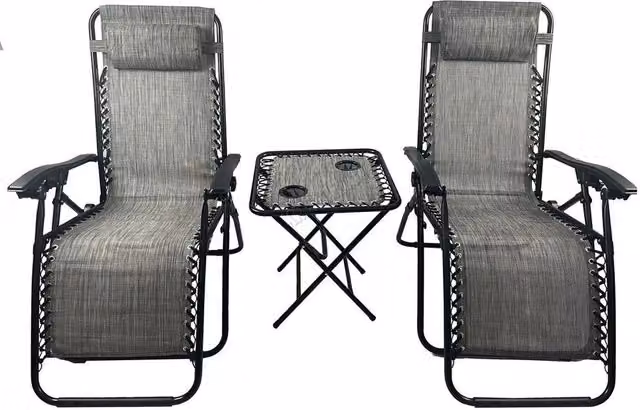 NESTLUNE Sun Recliner Lounge Table Set, 3 Pieces, Grey